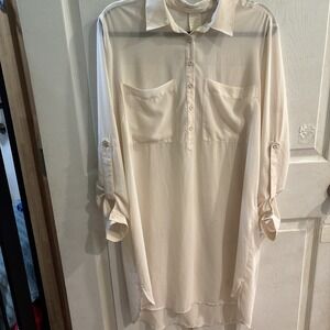 Miss Me Light Beige Long Sleeve Cover Dress M Sheer Classy Front Pockets